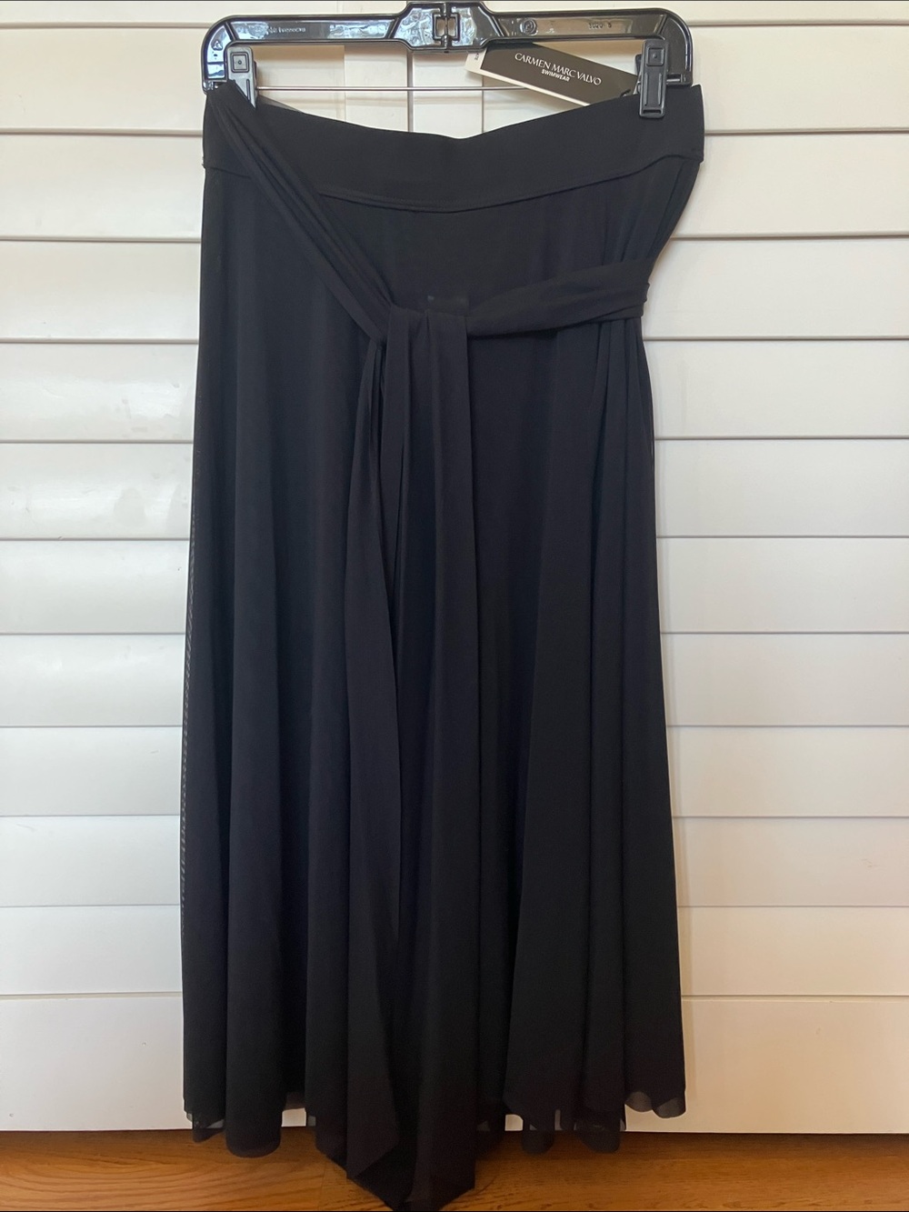 Carmen Marc Valvo Black Strapless Maxi Dress with Waist Sash